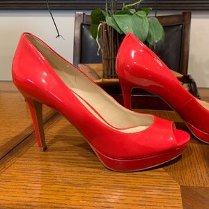 New Marc Fisher Peep Toe Leather Platform Heels